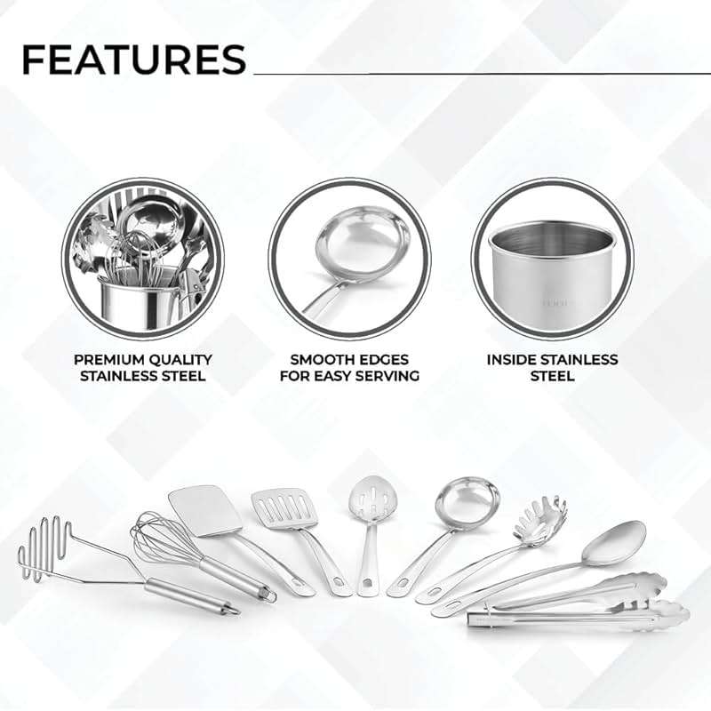 Avador® Premium Set of 10 Stainless Steel Kitchen Tool Set with Holder Easy To Clean, Space Saving, Great for Cooking, Baking, Prepping - Image 6
