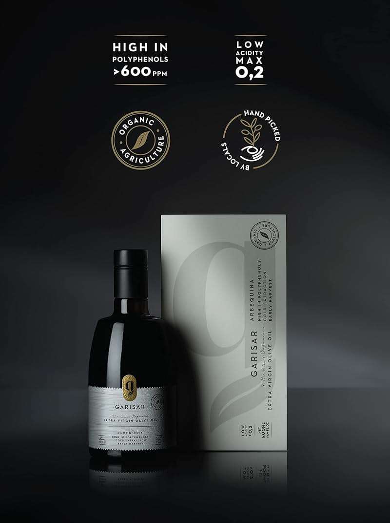 Garisar High In Polyphenol Premium Extra Virgin Olive Oil (>600 ppm), Low Acidity (Max 0.2%), NYIOOC 2025 Gold Medal Winner, Organic Agriculture Hand Picked, Cold Pressed, 100% Arbequina - Pack of 1 - Image 2