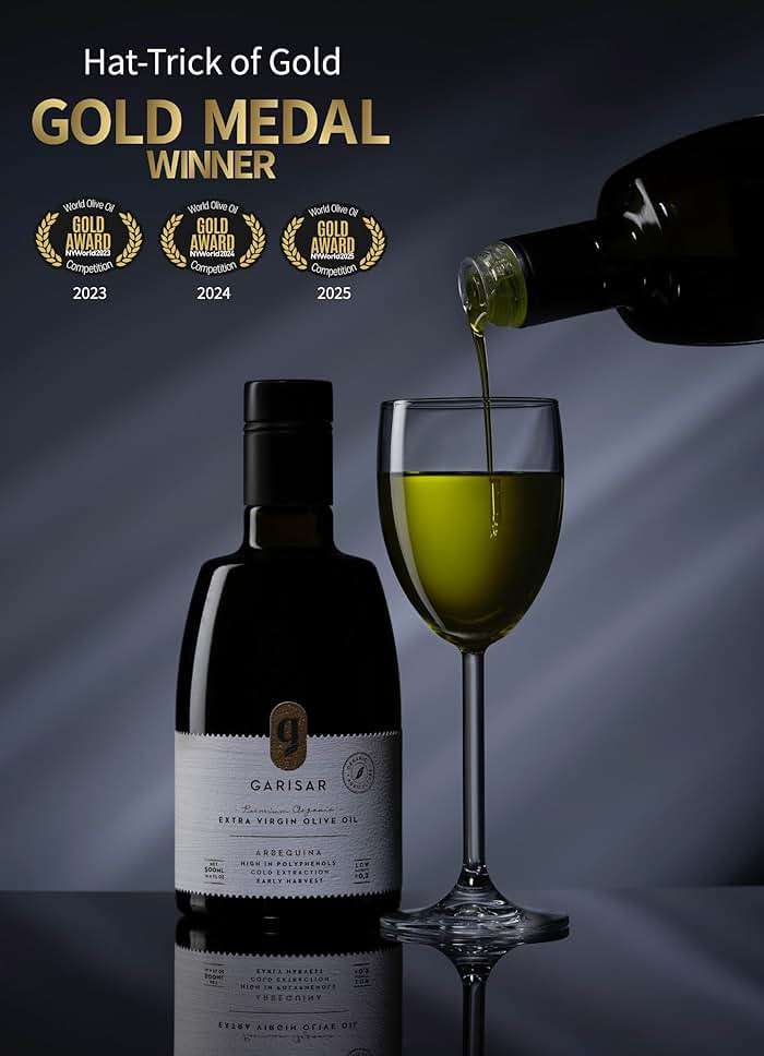 Garisar High In Polyphenol Premium Extra Virgin Olive Oil (>600 ppm), Low Acidity (Max 0.2%), NYIOOC 2025 Gold Medal Winner, Organic Agriculture Hand Picked, Cold Pressed, 100% Arbequina - Pack of 1 - Image 4