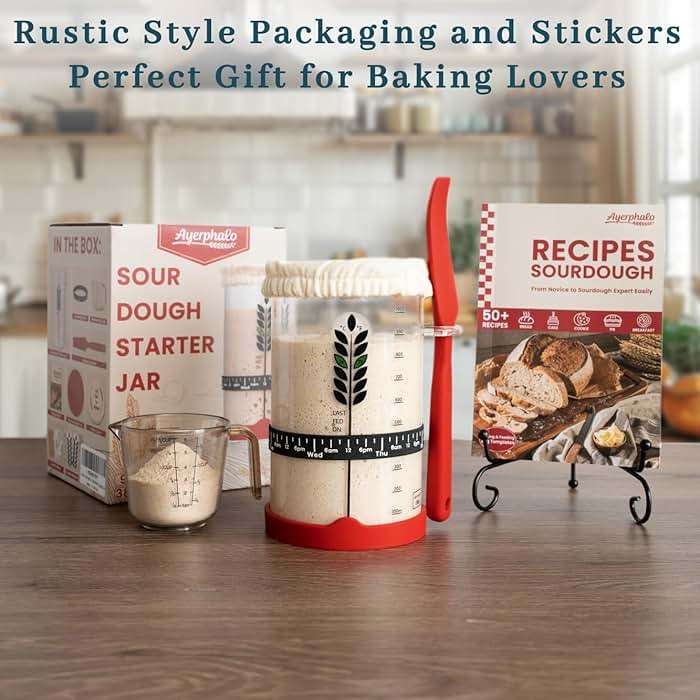 Sourdough Starter Kit - 38oz with Cookbook, Measuring Cup, Spatula, Wide Mouth Jar Cover, Thermometer, Date Marked Feeding Band, Glass Jar for Baker, Bread Baking Supplies - Image 7