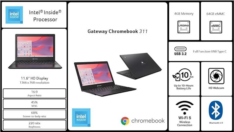 Acer Gateway Chromebook 311 CBO311-1H-C1MX Laptop | Intel Celeron N4500 | 11.6" HD (1366 x 768) Display | 4GB LPDDR4X | 64GB eMMC | Wi-Fi 5 802.11ac | Chrome OS | Star Black - Image 6