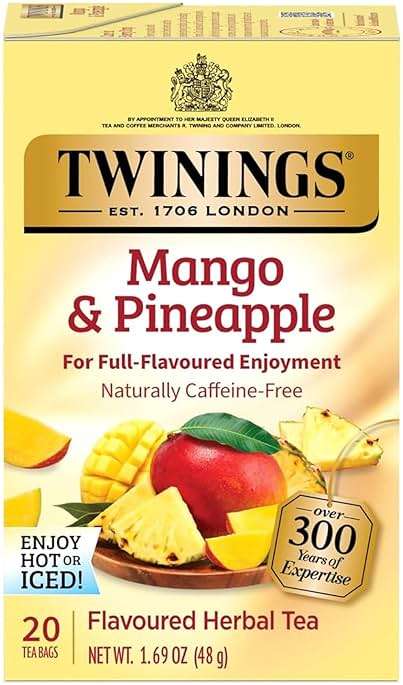Twinings Mango & Pineapple Herbal Tea Individually Wrapped Bags, 20 Count (Pack of 1), Naturally Caffeine-Free, Enjoy Hot or Iced, 20 Teabags - Image 1
