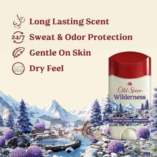 Old Spice Dry Feel Antiperspirant Deodorant for Men, 24/7 Sweat & Odor Protection, Gentle on Skin with Skin Conditioners, Wilderness with Lavender + Spring Water Scent, 2.6 oz (Pack of 2) - Image 2