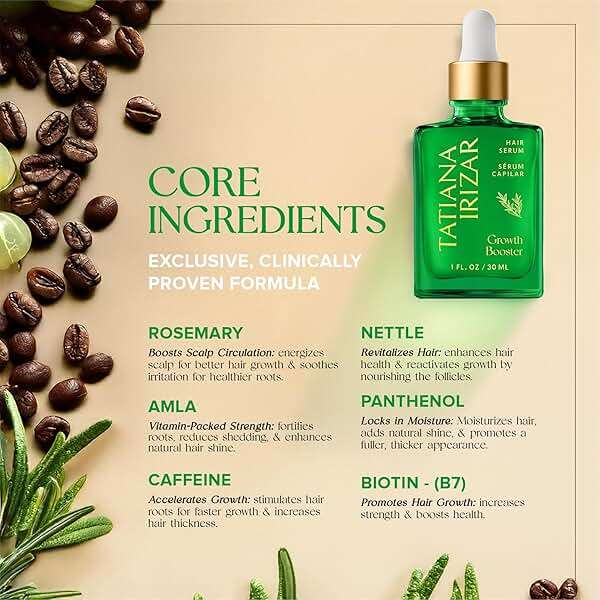 Caffeine Hair Growth Serum Women Made in USA - Scalp Serum Hair Growth Non-Greasy Biotin Rosemary, Amla & Caffeine - 1 Fl.Oz Natural Residue-Free - Gotero Anticaida y Crecimiento - Regrowth Treatment - Image 5