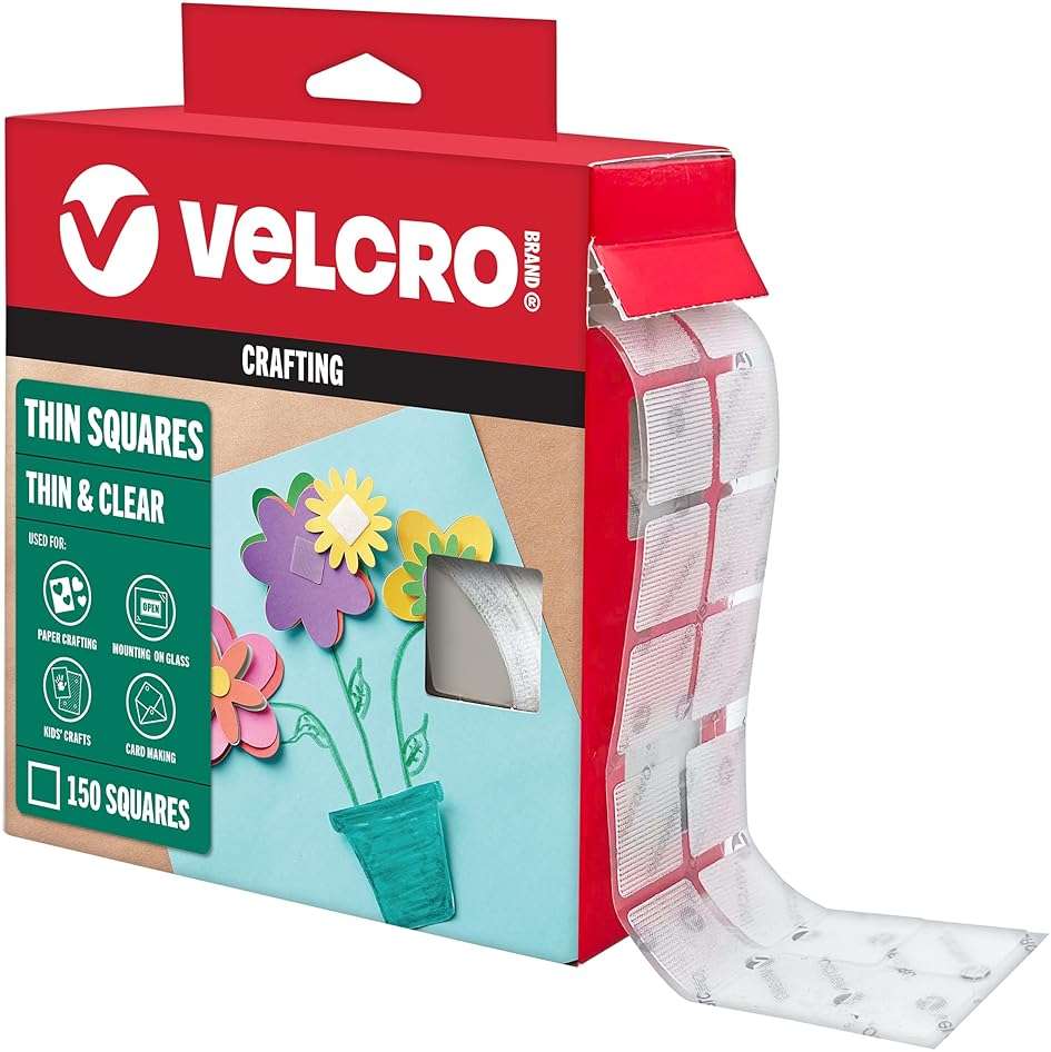 VELCRO Brand Thin Clear Dots with Adhesive, Square | 150pk, Mounting Squares | Double Sided Tape for Office, Classroom, Teacher Must Haves | Low Profile, 7/8" - Image 1
