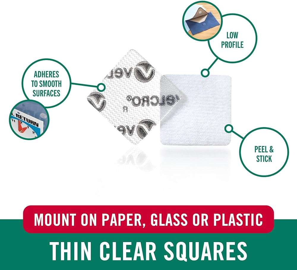VELCRO Brand Thin Clear Dots with Adhesive, Square | 150pk, Mounting Squares | Double Sided Tape for Office, Classroom, Teacher Must Haves | Low Profile, 7/8" - Image 2