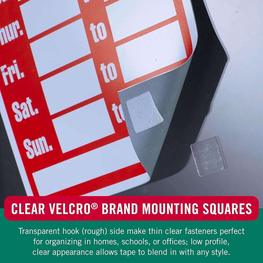 VELCRO Brand Thin Clear Dots with Adhesive, Square | 150pk, Mounting Squares | Double Sided Tape for Office, Classroom, Teacher Must Haves | Low Profile, 7/8" - Image 3