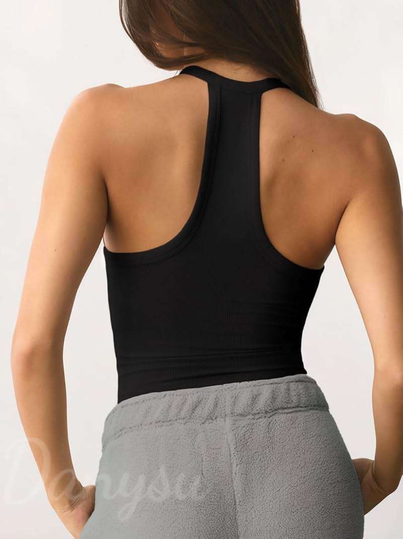 Danysu V Neck Racer Back Tank Top for Women Padded Ribbed Long Tank Fitted Basic Cami Tops - Image 2