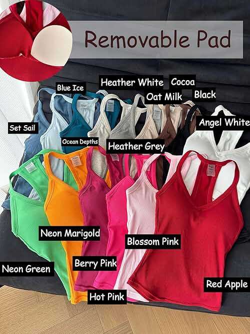 Danysu V Neck Racer Back Tank Top for Women Padded Ribbed Long Tank Fitted Basic Cami Tops - Image 3