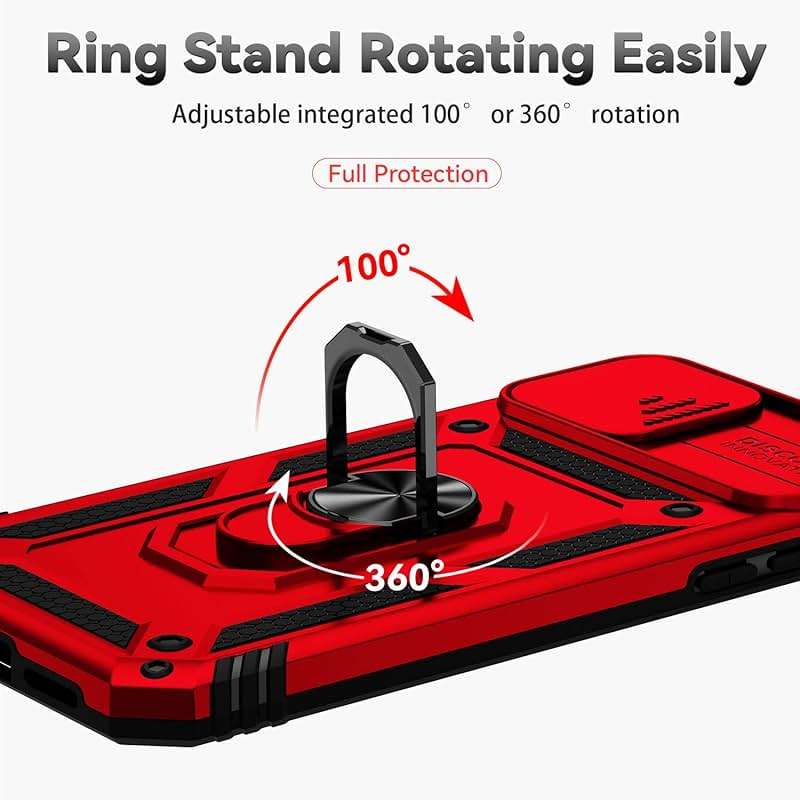 SunStory Compatible with iPhone XR Case with HD Screen Protector & Slide Camera Cover & Rotated Ring Kickstand, [Military-Grade] Phone Case for iPhone XR,Red - Image 3