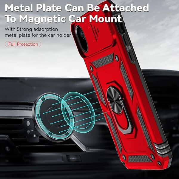 SunStory Compatible with iPhone XR Case with HD Screen Protector & Slide Camera Cover & Rotated Ring Kickstand, [Military-Grade] Phone Case for iPhone XR,Red - Image 4