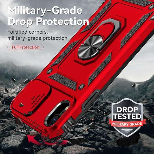 SunStory Compatible with iPhone XR Case with HD Screen Protector & Slide Camera Cover & Rotated Ring Kickstand, [Military-Grade] Phone Case for iPhone XR,Red - Image 5