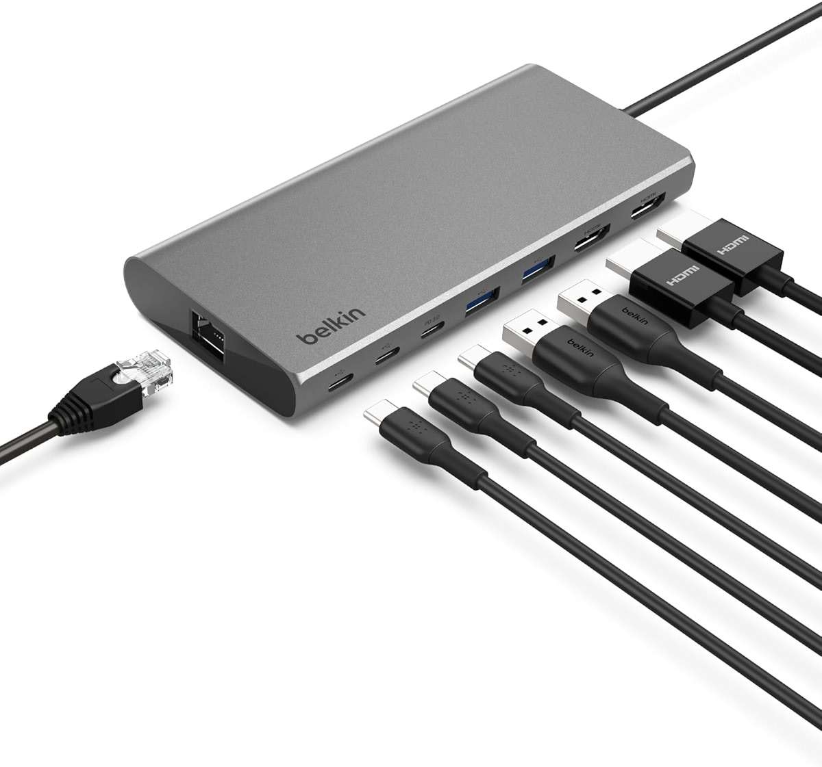 Belkin Connect Universal USB-C 8-in-1 Dual Display Core Hub w/Silicon Motion Technology - Compatible with Mac, Windows, and Chromebook - 100W PD w/ 10Gbps Transfer Speeds & 1GbE Ethernet - Silver - Image 1