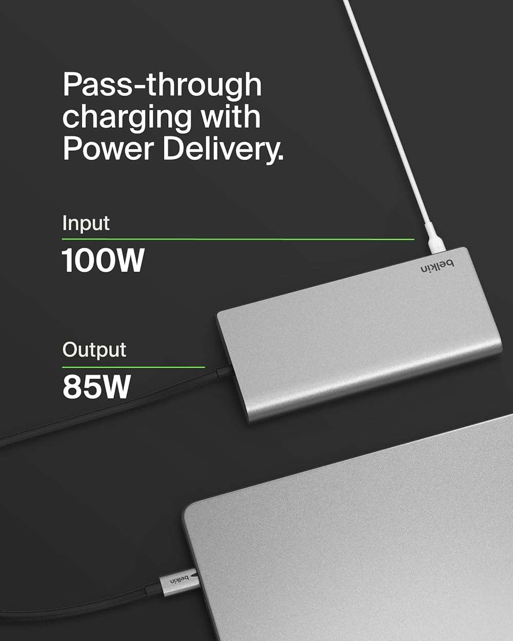 Belkin Connect Universal USB-C 8-in-1 Dual Display Core Hub w/Silicon Motion Technology - Compatible with Mac, Windows, and Chromebook - 100W PD w/ 10Gbps Transfer Speeds & 1GbE Ethernet - Silver - Image 3