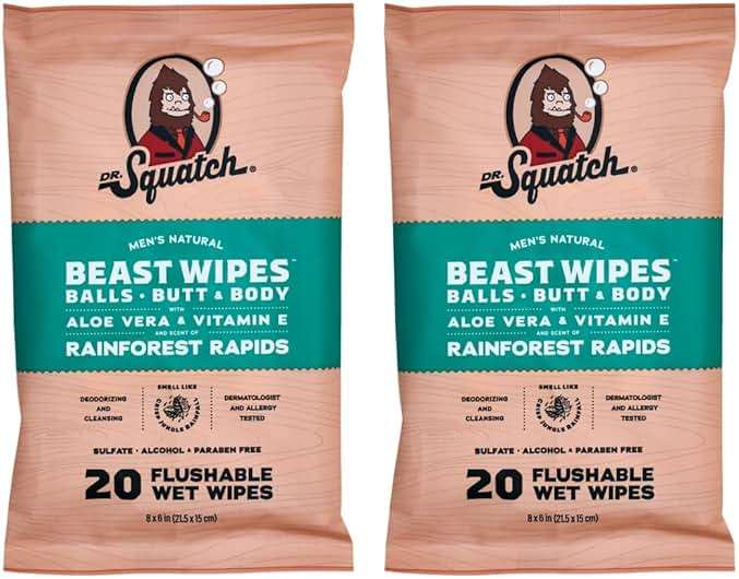 Dr. Squatch Beast Wipes - Flushable Adult Wipes for Men - Soothing and Refreshing - 2 Pack Rainforest Rapids - Image 1