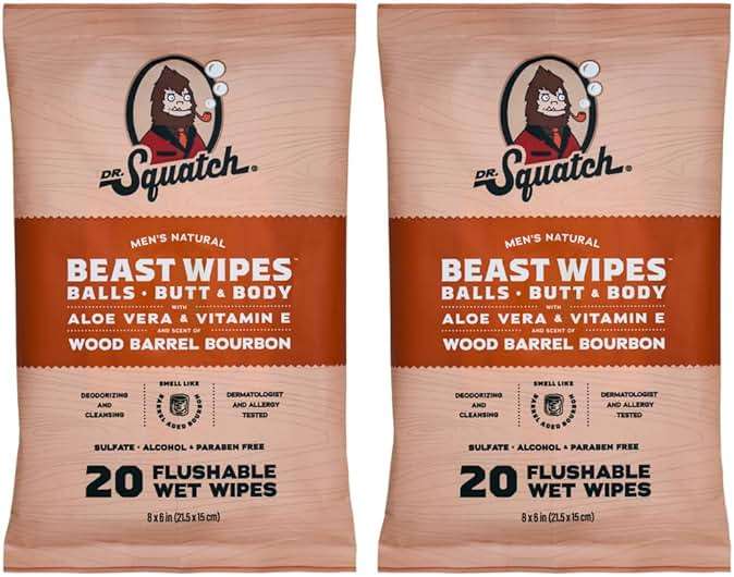 Dr. Squatch Beast Wipes - Flushable Adult Wipes for Men - Soothing and Refreshing - 2 Pack Wood Barrel Bourbon - Image 1