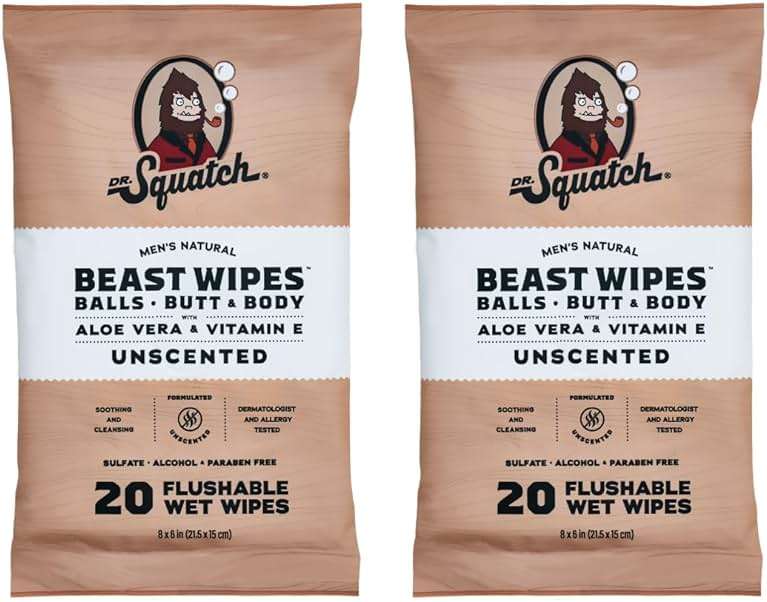 Dr. Squatch Beast Wipes - Flushable Adult Wipes for Men - Soothing and Refreshing - 2 Pack Unscented - Image 1