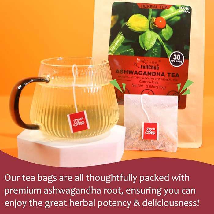 FullChea - Ashwagandha Tea, 2.5g X 30 Count - Sourced from India - Premium Natural Dried Cut & Sifted Root - Non-GMO - Caffeine-free - Rich in Antioxidants & Boost Energy - Image 5