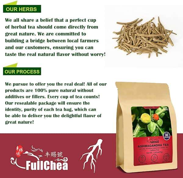 FullChea - Ashwagandha Tea, 2.5g X 30 Count - Sourced from India - Premium Natural Dried Cut & Sifted Root - Non-GMO - Caffeine-free - Rich in Antioxidants & Boost Energy - Image 7