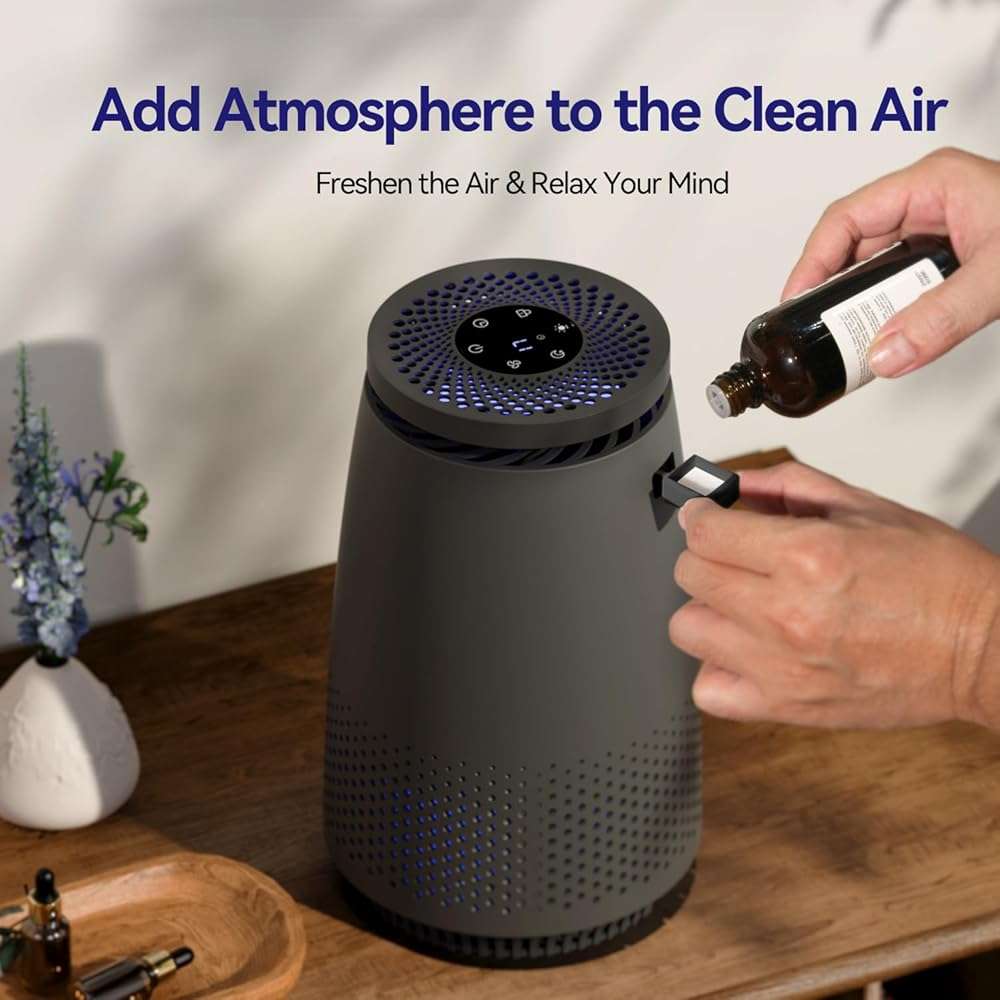 Air Purifiers for Home Bedroom, 3-in-1 HEPA Filter for Pets Dander Dust Pollen Smoke Odors, Quiet Air Cleaner with Sleep Mode, 12H Timer, Night Light, Aromatherapy, Safety Lock, Black - Image 5