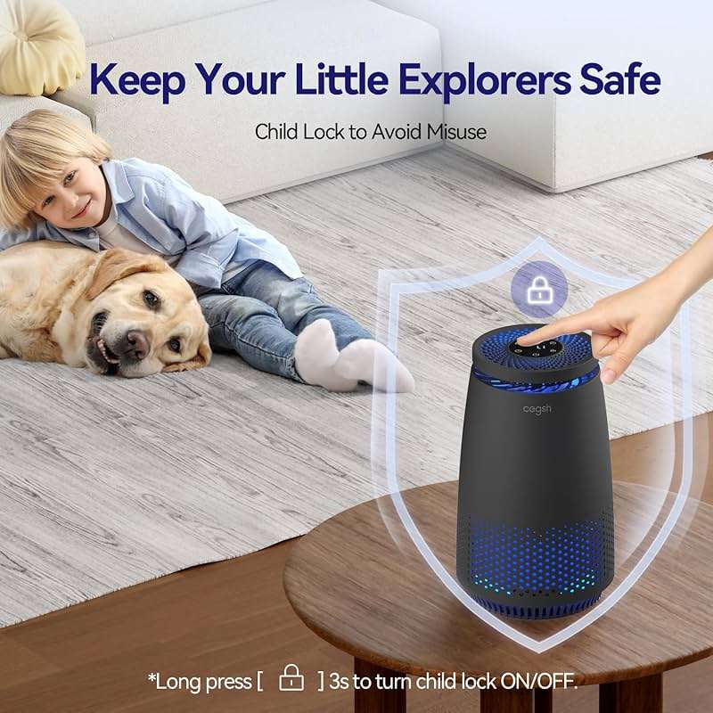 Air Purifiers for Home Bedroom, 3-in-1 HEPA Filter for Pets Dander Dust Pollen Smoke Odors, Quiet Air Cleaner with Sleep Mode, 12H Timer, Night Light, Aromatherapy, Safety Lock, Black - Image 6