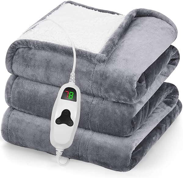 greenoak Heated Blanket Electric Throw 50"X60", Heating Blanket with 10 Heat Levels 8 Hours Auto-Off Overheat Protection, Fall & Winter Lap Office Chair Blanket Dorm Room, Grandma Gift,ETL Misty Grey - Image 1