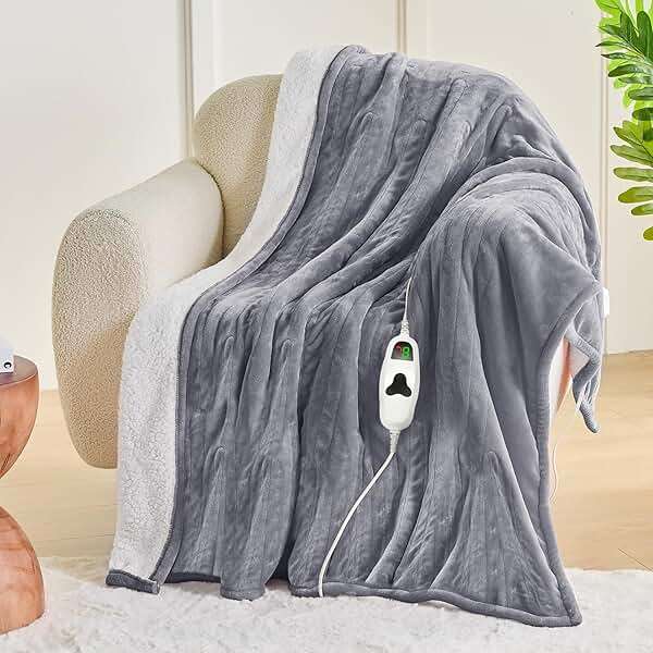 greenoak Heated Blanket Electric Throw 50"X60", Heating Blanket with 10 Heat Levels 8 Hours Auto-Off Overheat Protection, Fall & Winter Lap Office Chair Blanket Dorm Room, Grandma Gift,ETL Misty Grey - Image 2