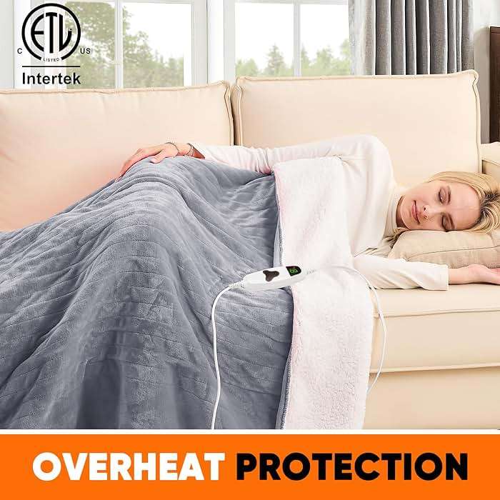 greenoak Heated Blanket Electric Throw 50"X60", Heating Blanket with 10 Heat Levels 8 Hours Auto-Off Overheat Protection, Fall & Winter Lap Office Chair Blanket Dorm Room, Grandma Gift,ETL Misty Grey - Image 4