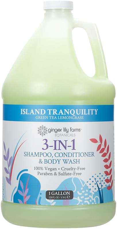 Ginger Lily Farms Botanicals 3-in-1 Shampoo, Conditioner & Body Wash, Island Tranquility, 100% Vegan & Cruelty-Free, Green Tea & Lemongrass Scent, 1 Gallon (128 fl oz) Refill - Image 1