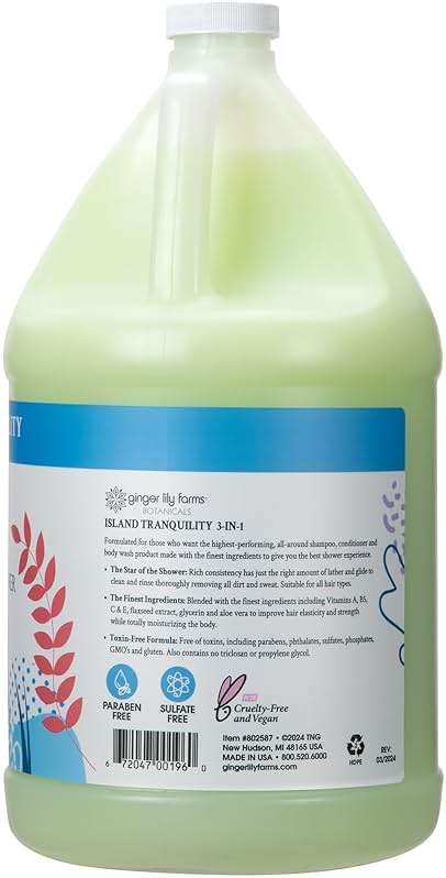 Ginger Lily Farms Botanicals 3-in-1 Shampoo, Conditioner & Body Wash, Island Tranquility, 100% Vegan & Cruelty-Free, Green Tea & Lemongrass Scent, 1 Gallon (128 fl oz) Refill - Image 2