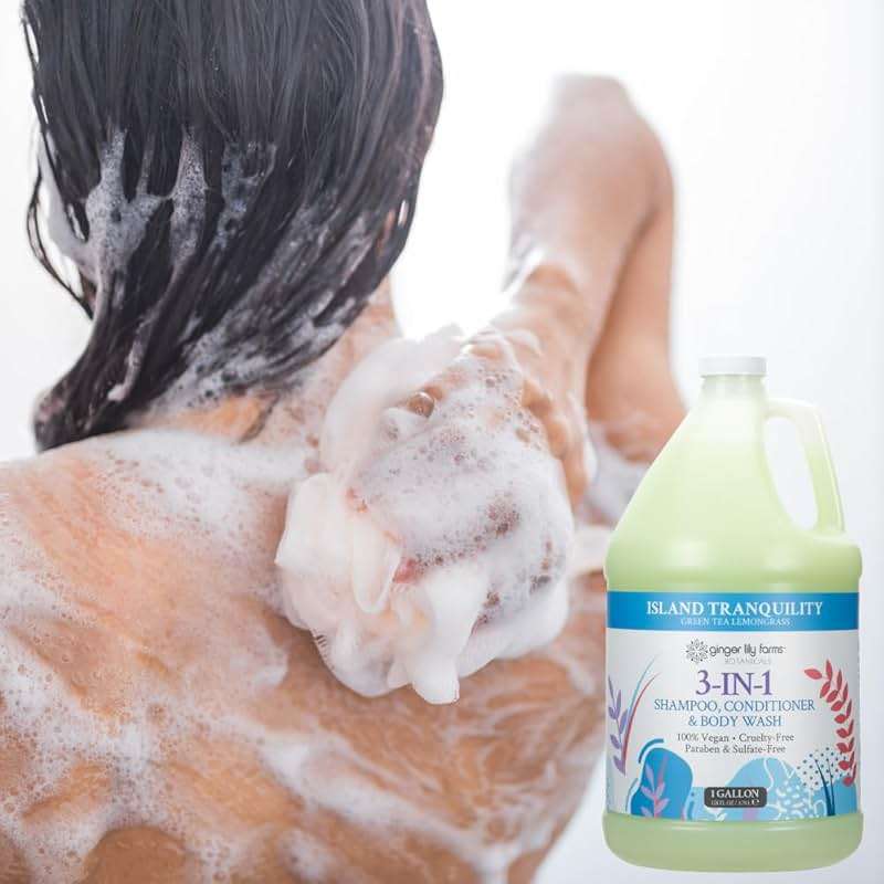 Ginger Lily Farms Botanicals 3-in-1 Shampoo, Conditioner & Body Wash, Island Tranquility, 100% Vegan & Cruelty-Free, Green Tea & Lemongrass Scent, 1 Gallon (128 fl oz) Refill - Image 6