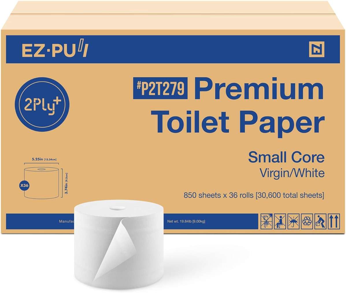 EZbrnd Premium 2-Ply Small CORE Toilet Paper/Bath Tissue/Septic Safe/Unscented, FSC Certified White, 36 Rolls x 850 Sheets - Image 1
