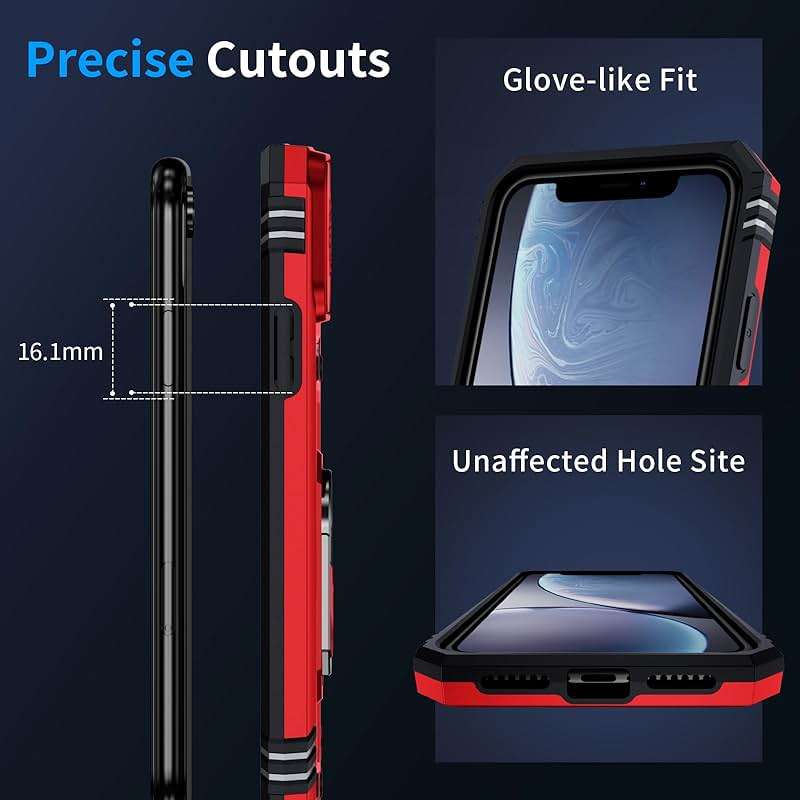 Muntinfe for iPhone XR Case, iPhone XR Phone Case with 2X HD Screen Protector + Slide Camera Cover,[Military Grade] 16ft. Drop Tested Protective Case with Magnetic Ring Kickstand, Red - Image 7