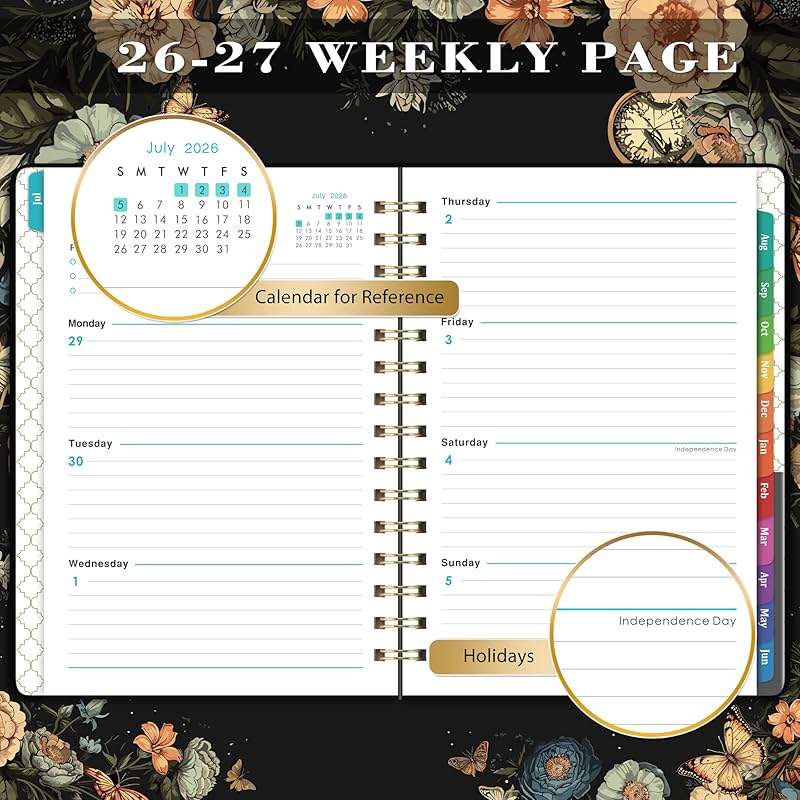 2026-2027 Planner - Academic Planner 2026-2027, July 2026 - June 2027, 6.4" x 8.5", Weekly and Monthly with Tabs, Back Pocket + Thick Paper - Butterfly - Image 5