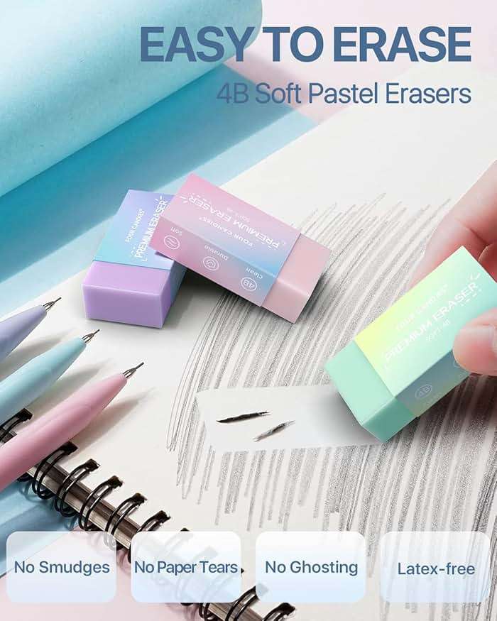 Four Candies 6PCS Cute Mechanical Pencil Set with 372 Leads & Erasers, 0.7mm Medium Point, Pencils Mechanical with 360PCS (HB & 2B) Lead Refills & 12PCS Erasers & Storage Case for Writing & Drawing - Image 4