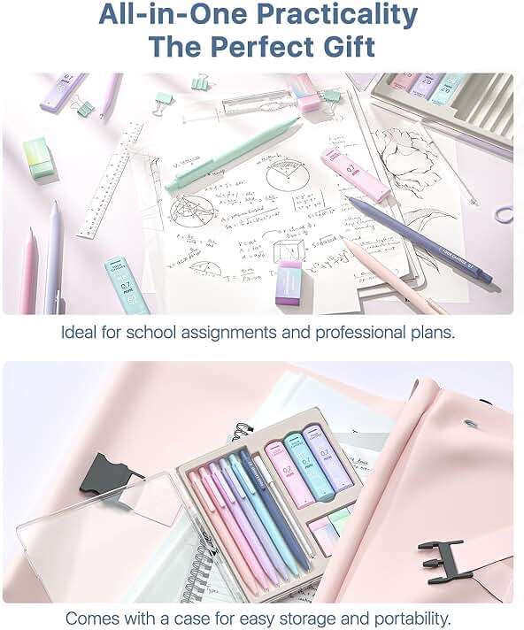 Four Candies 6PCS Cute Mechanical Pencil Set with 372 Leads & Erasers, 0.7mm Medium Point, Pencils Mechanical with 360PCS (HB & 2B) Lead Refills & 12PCS Erasers & Storage Case for Writing & Drawing - Image 5