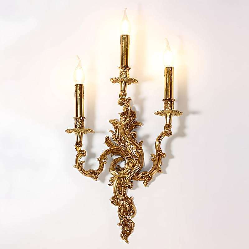 Bofea- Mid Century Retro Wall Sconces,Brass 3-Light Fireplace Lamp,Farmhouse Gold Candle Sconces,Art Deco Wall Mounted Lamp for Bedroom Living Room Foyer - Image 1