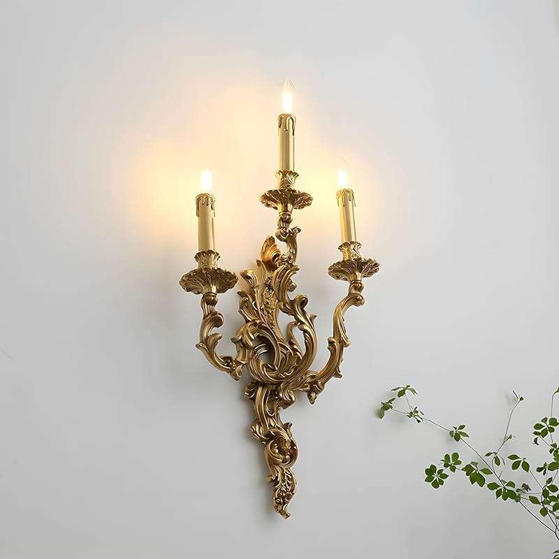 Bofea- Mid Century Retro Wall Sconces,Brass 3-Light Fireplace Lamp,Farmhouse Gold Candle Sconces,Art Deco Wall Mounted Lamp for Bedroom Living Room Foyer - Image 4