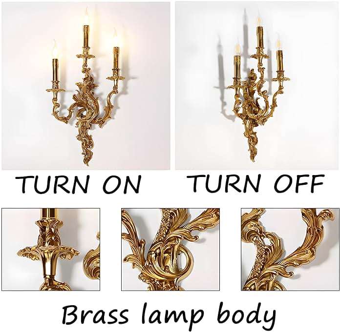 Bofea- Mid Century Retro Wall Sconces,Brass 3-Light Fireplace Lamp,Farmhouse Gold Candle Sconces,Art Deco Wall Mounted Lamp for Bedroom Living Room Foyer - Image 5