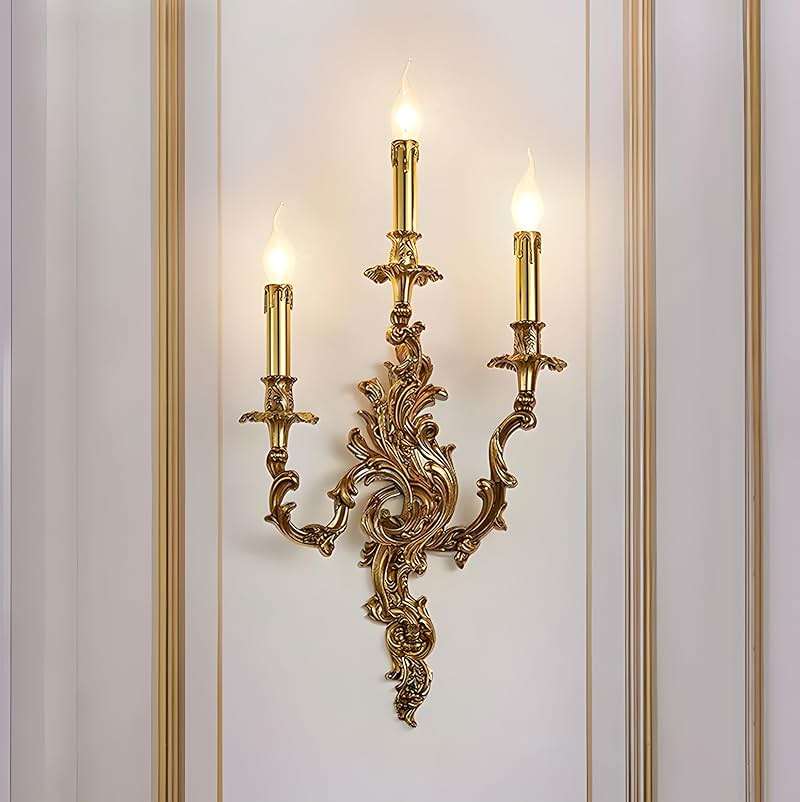 Bofea- Mid Century Retro Wall Sconces,Brass 3-Light Fireplace Lamp,Farmhouse Gold Candle Sconces,Art Deco Wall Mounted Lamp for Bedroom Living Room Foyer - Image 7