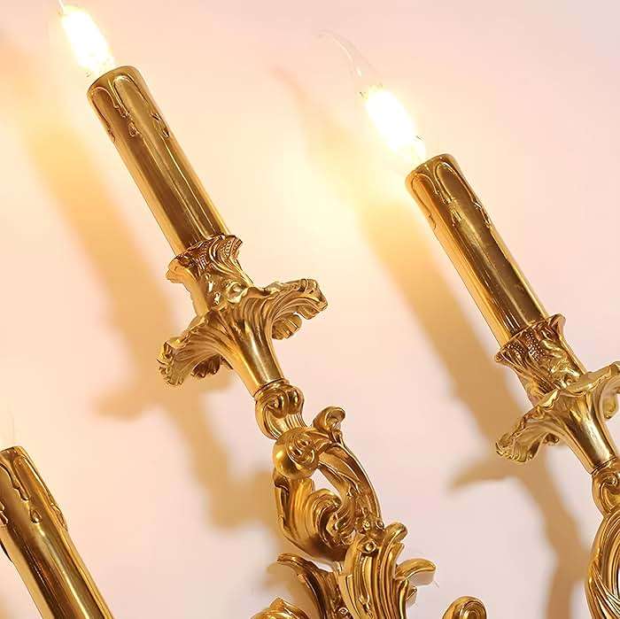 Bofea- Mid Century Retro Wall Sconces,Brass 3-Light Fireplace Lamp,Farmhouse Gold Candle Sconces,Art Deco Wall Mounted Lamp for Bedroom Living Room Foyer - Image 9
