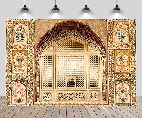 chnywork 7x5ft Indian Jaipur Palace Backdrop Beautiful Pattern on The Palace Wall India Photography Background Indian Famous Architecture Religious Background Photo Studio Props - Image 1