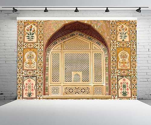 chnywork 7x5ft Indian Jaipur Palace Backdrop Beautiful Pattern on The Palace Wall India Photography Background Indian Famous Architecture Religious Background Photo Studio Props - Image 2