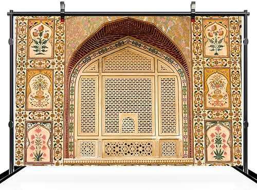 chnywork 7x5ft Indian Jaipur Palace Backdrop Beautiful Pattern on The Palace Wall India Photography Background Indian Famous Architecture Religious Background Photo Studio Props - Image 3