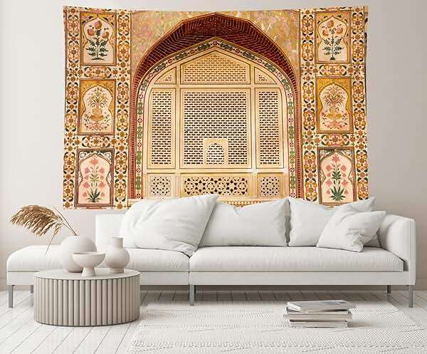 chnywork 7x5ft Indian Jaipur Palace Backdrop Beautiful Pattern on The Palace Wall India Photography Background Indian Famous Architecture Religious Background Photo Studio Props - Image 4