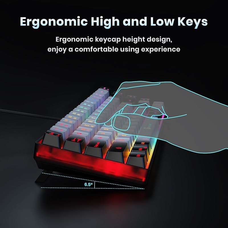 GEODMAER 65% Gaming Keyboard, Wired Backlit Mini Keyboard, Ultra-Compact Anti-Ghosting No-Conflict 68 Keys Membrane Gaming Wired Keyboard for PC Laptop Windows Gamer - Image 6
