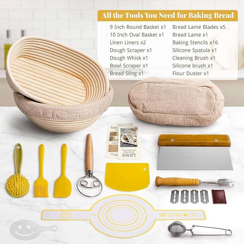 Sourdough Starter Kit, Banneton Bread Proofing Baskets Set, Sourdough Bread Baking Supplies Making Tools with Dough Scraper, Whisk, Bread Lame, Recipe - Image 6