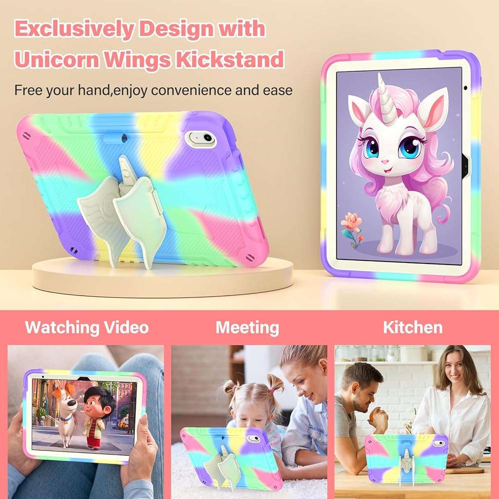 TOMORRY for iPad (A16) 11th Generation 11 Inch 2025/iPad 10th Generation Case 10.9 Inch 2022 with Tempered Glass Screen Protector,Unicorn Stand,Shoulder Strap,for iPad 10 Case Kids Girls (Colorful) - Image 5