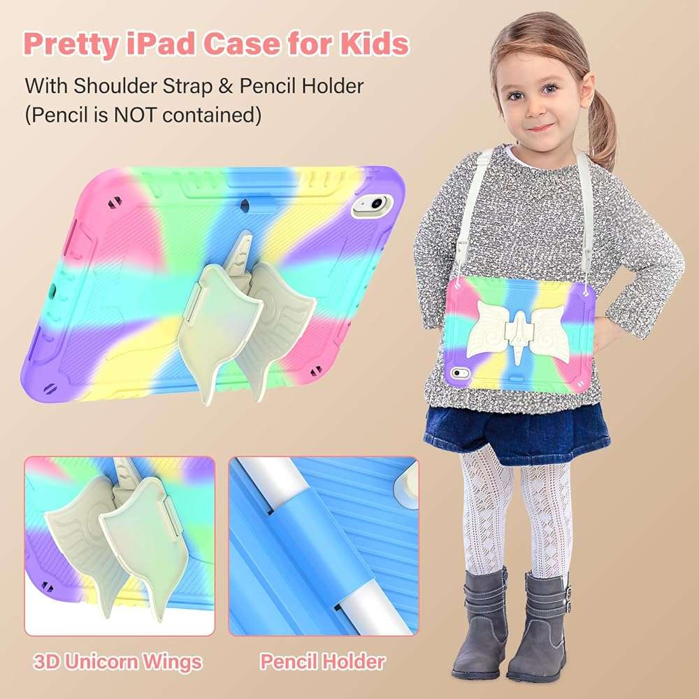 TOMORRY for iPad (A16) 11th Generation 11 Inch 2025/iPad 10th Generation Case 10.9 Inch 2022 with Tempered Glass Screen Protector,Unicorn Stand,Shoulder Strap,for iPad 10 Case Kids Girls (Colorful) - Image 6