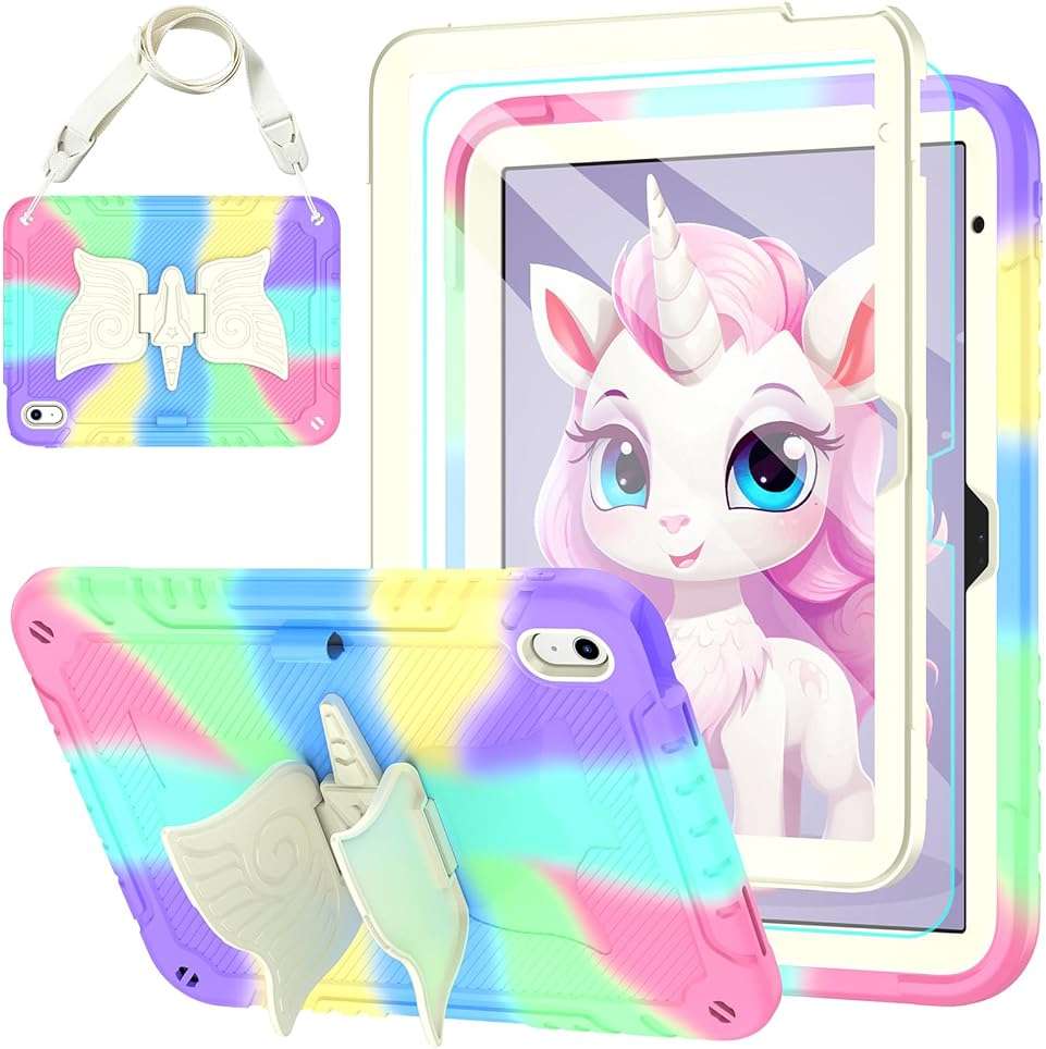 TOMORRY for iPad (A16) 11th Generation 11 Inch 2025/iPad 10th Generation Case 10.9 Inch 2022 with Tempered Glass Screen Protector,Unicorn Stand,Shoulder Strap,for iPad 10 Case Kids Girls (Colorful) - Image 7